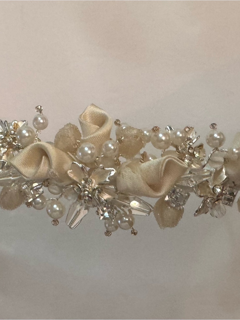 David's Bridal Champagne and Ivory Floral Pearl Headband - Picture 2 of 5
